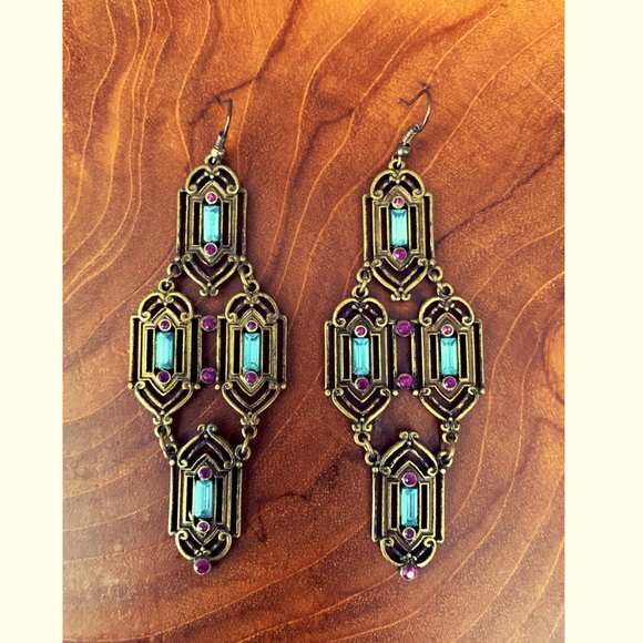 Gorgeous Art Deco brass earrings - Picture 2 of 3